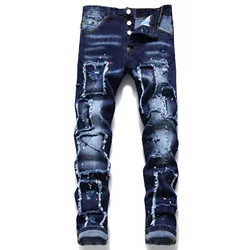 men graphic street wear skeleton y2k jeans bermudas pantalon homme pile jean straight leg funky style jeans for men