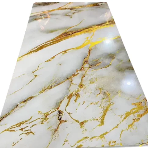 Custom Design High Glossy PVC Transfer Print with Gilt Series UV Marble Sheet for Indoor Wall Decoration