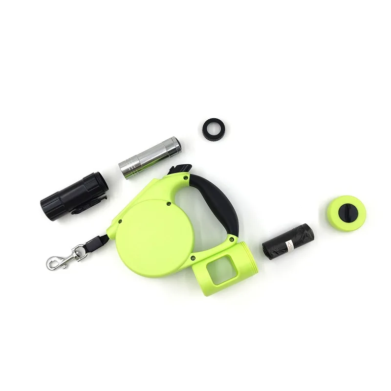 New Style Multi-function Retractable Dog Leash With Lithium Battery Light Biodegradable Poop Bag 5 m Pet Dog leash 42pcs/box