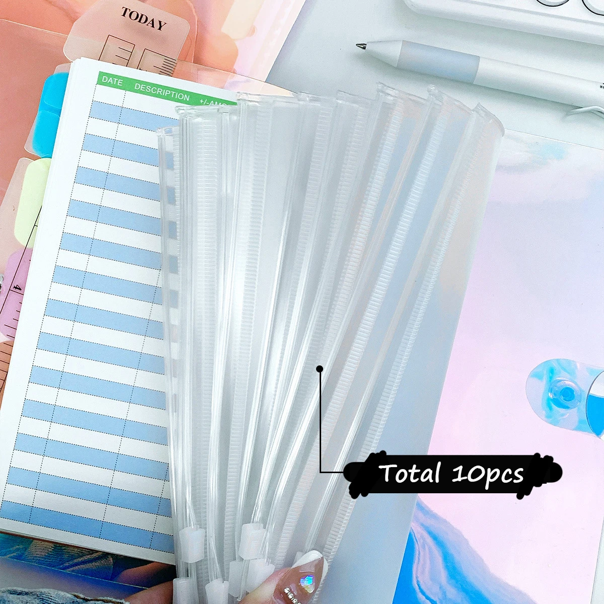 Stock Holographic PVC A6 Laser Notebook Binder Set 6 Holes Ring Budget Binder With Cash Envelopes Document Zipper Bag