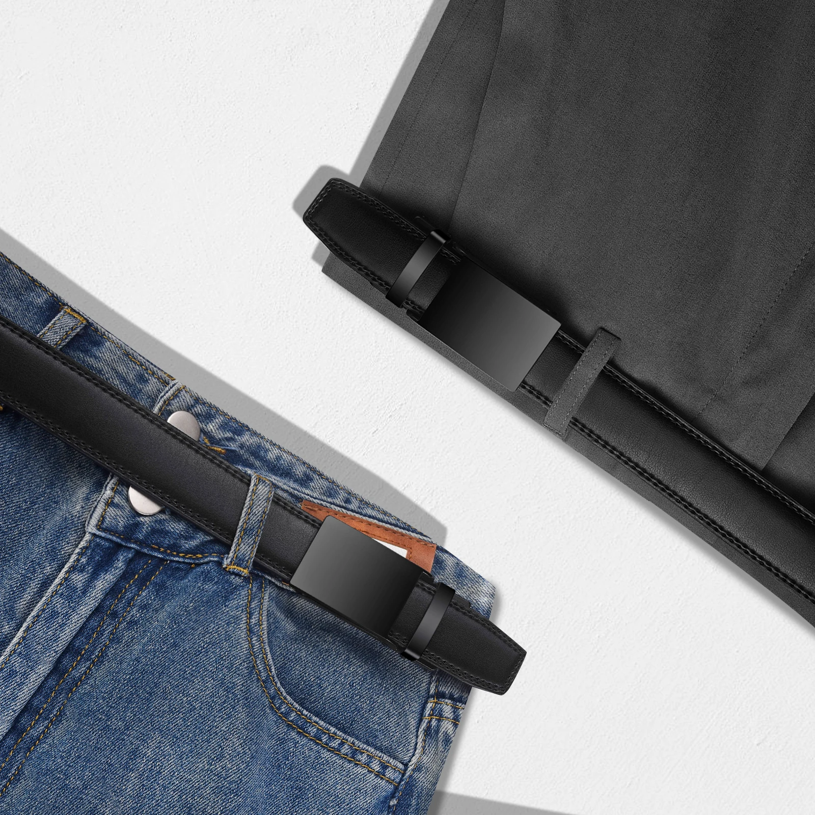 Custom logo Adjustable Belt Fashion Luxury Business Men Alloy Automatic Buckle Belt Black Genuine Leather Belts