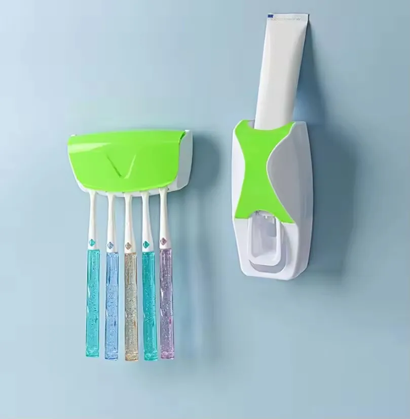 Automatic Toothpaste Dispenser Wall Mount Dust-proof Toothbrush Holder Wall Mount Storage Rack Bathroom Accessories Set