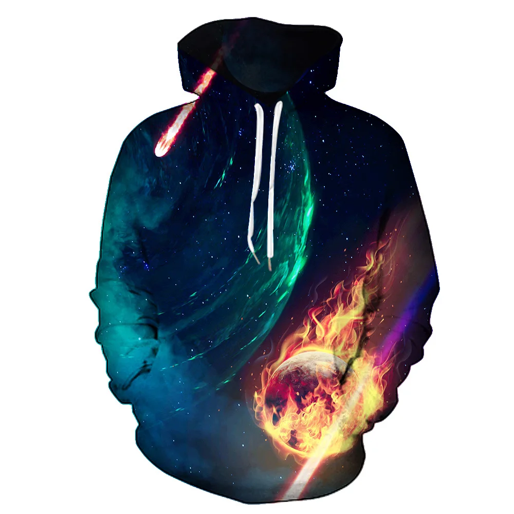 Wholesale Fashion Street Style Hip Hop Hooded Sweatshirt 3d Fire Flame Hoodie Red Smoke Graphic Print Outdoor Athletic Pullover