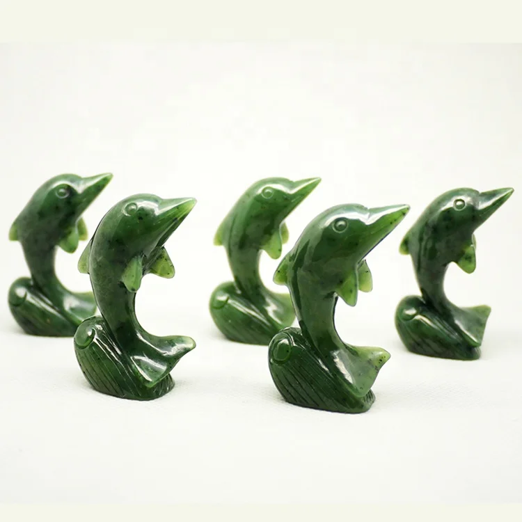 The best factory hot sales gemstone  jade animal carvings nephrite dolphin statue