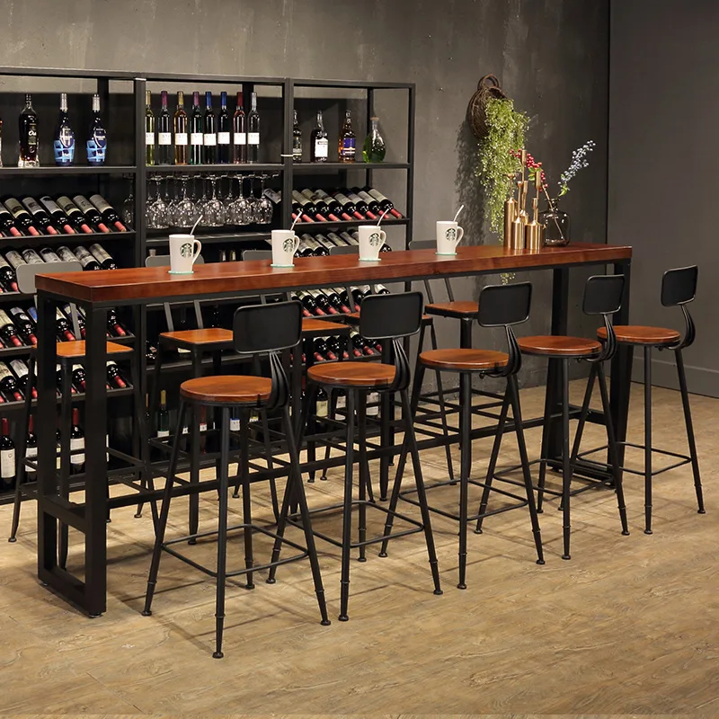 Nordic solid wood bar table and chair combination high table home balcony simple cafe bar table