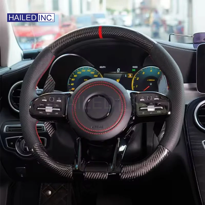 HAILED Black Style Half Perforated Leather Carbon Steering Wheel for Mercedes Benz W213 C238 W463 W464 W222 C217 W205 C63 AMG