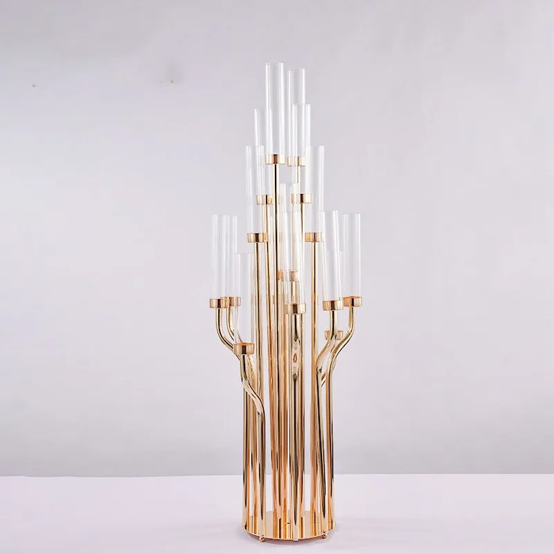 16 Arms Gold Candelabra Metal Candle Holders Stands Wedding Road Lead For Home Party Decoration Metal Candelabra Centerpieces