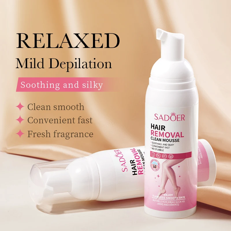 SADOER Private Label Organic Full Body Painless Sensitive Skin Hair Removal Foam Mousse Instant Whitening Hair Remover Cream