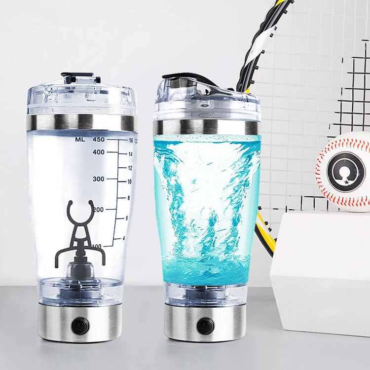 USB rechargeable gym electric shaker bottle 450ml 16oz automatic mixer for powder milk