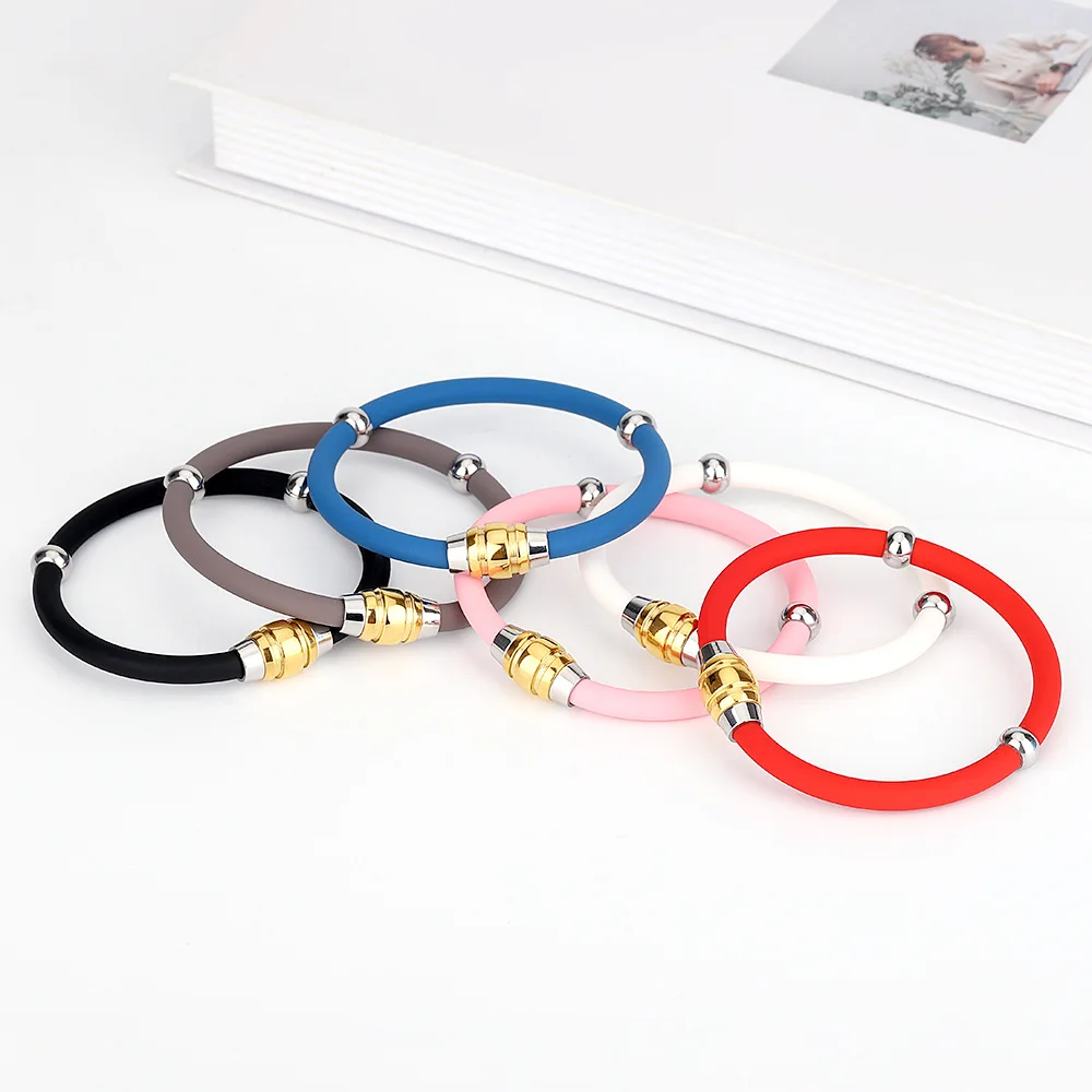 Hot Sale Stainless Steel Anti-static Wireless Magnet Negative Ion Energy Sport Silicone Bracelets For Men Women