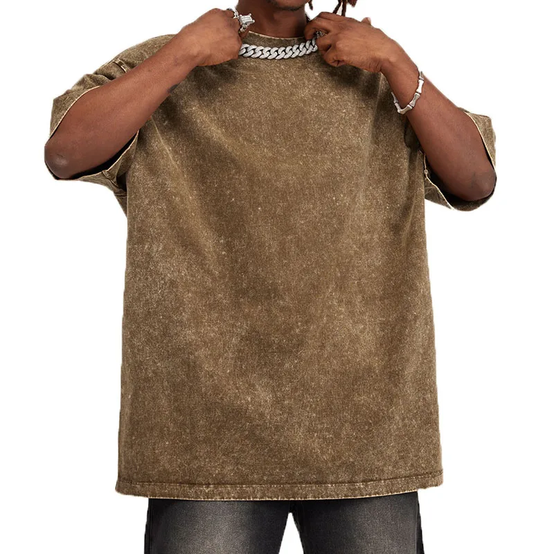 Мужская уличная хлопковая футболка на заказ 250-285 GSM, Винтажная футболка с кислотной стиркой, большие пустые футболки большого размера для высокого качества