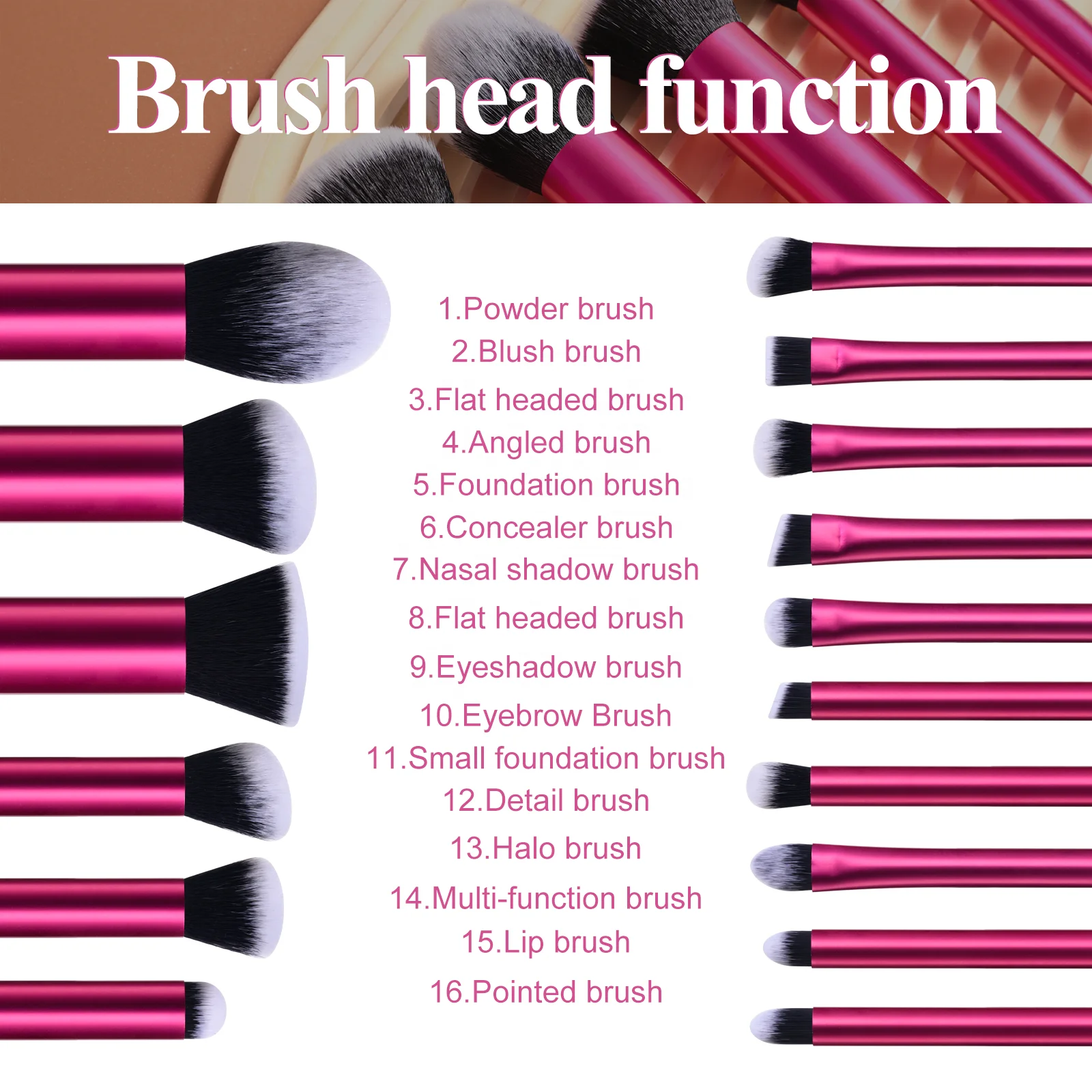 BS-MALL 16PCS Travel Makeup Brushes Kit Synthetic Bristles Vegan Eyeshadow Foundation Makeup Brushes Makeup Sponge Set