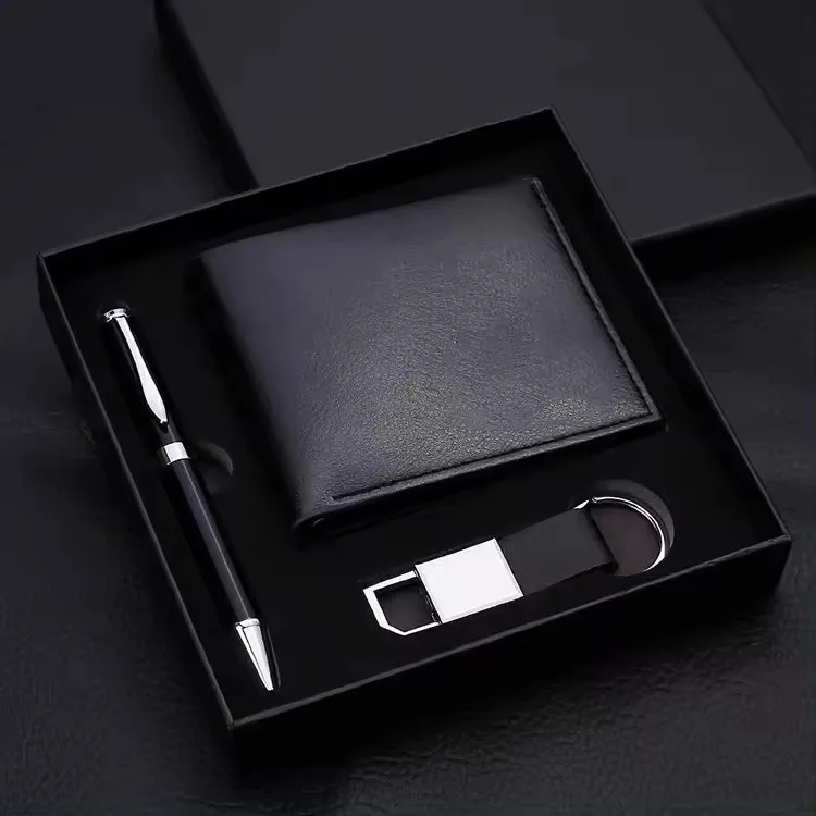 Wholesale Promotional 3 In 1 Wallet+ Key Chain + Pen Man Gift Set Corporate Gift Set Luxury Promotional Gift Set