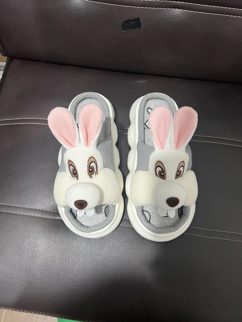 Rabbit Pattern EVA Sole Home Linen Slippers Indoor Anti Slip Thick Sole House Slippers