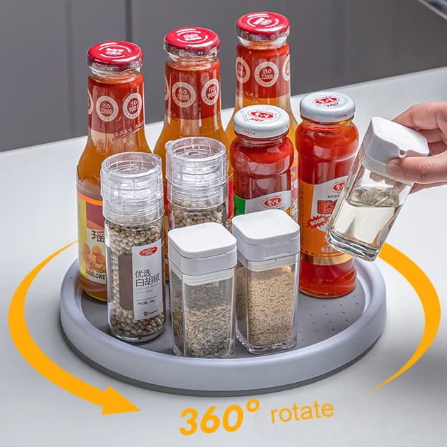 Kitchen multifunctional condiment spice storage tray circular tray 360 rotating seasoning rack