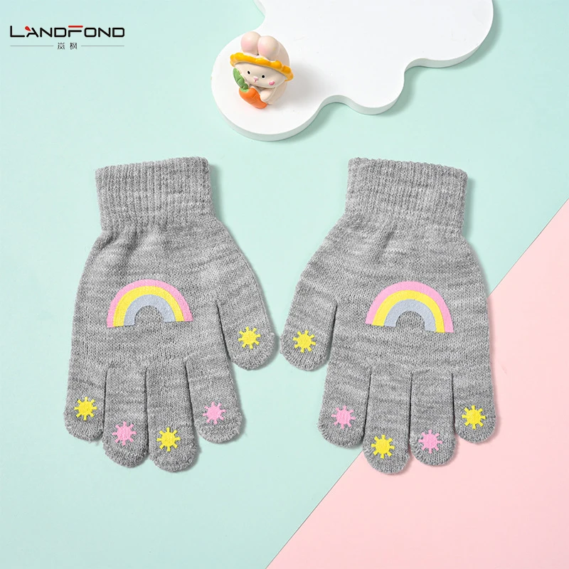 MIO Cute Cartoon Winter Gloves for Kids Soft Warm Acrylic Knitted Stretch Mittens Magic Animal Pattern Daily Cycling Fishing