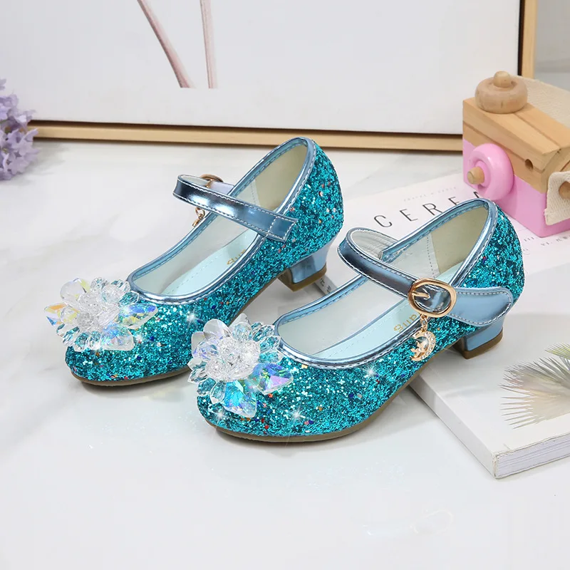 hot selling new 2021 kids wedding Sequins Princess shoes party Sandals Crystal 3cm Heels shoes beautiful girls shoes kids