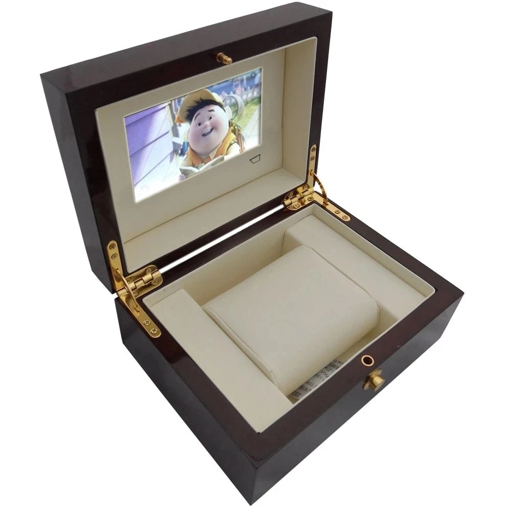 Chinese homemade wholesale 4.3 inch lcd screen video gift box wooden material for watch packaging