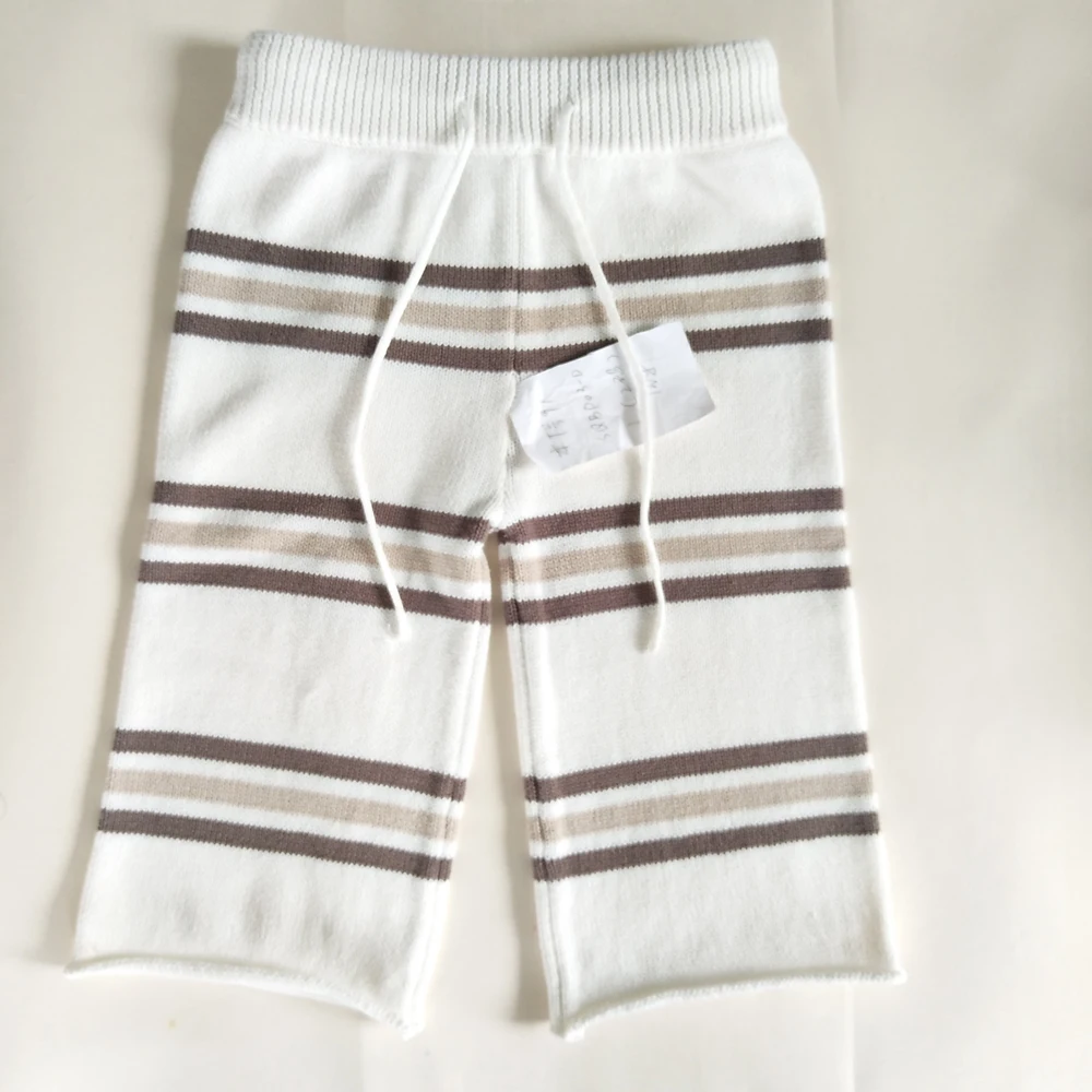 New ODM knitting Plain Spring  Striped 100% Cotton Baby stripe pants kids pants with rolling edge.