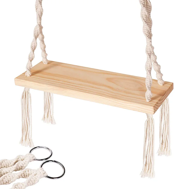 Adult and child hanging sturdy wooden swing for garden patio indoor
