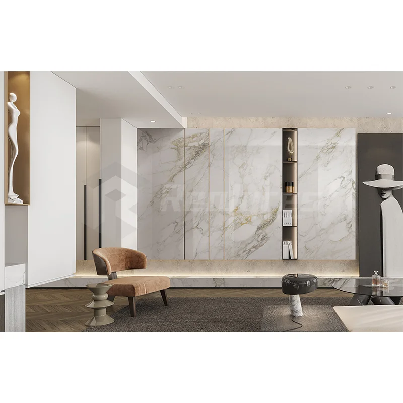 Realgres Calacatta Gold Marble Effect Big Slab Porcelain Tiles For Bathroom And Toilet 900*1800 Mm