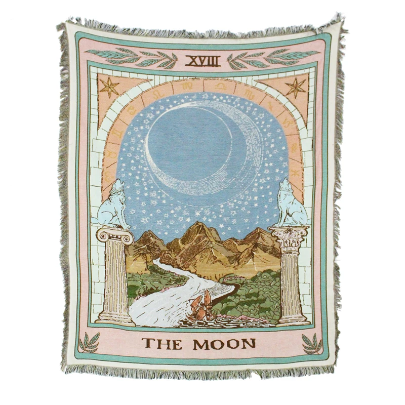 Woven Jacquard Cotton Tarot Tapestry The Moon Mysterious Europe Vintage Divination Star Tapestries Suppliers for Home Decoration