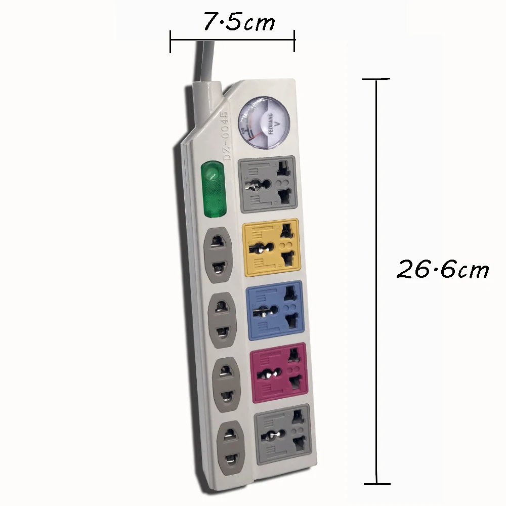 Electrical socket with voltmeter ,5 way outlet extension surge protector