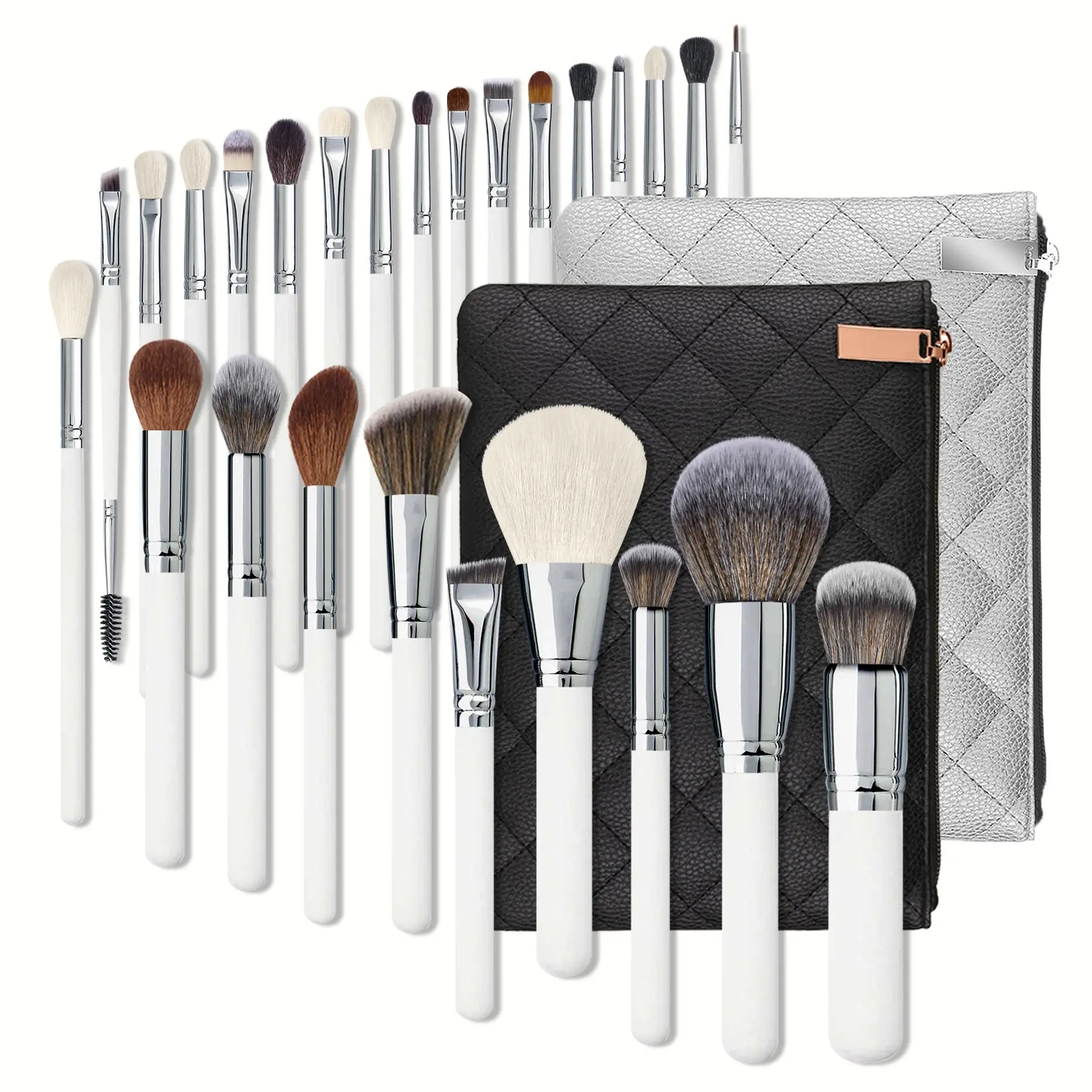 Private label 26 pcs white make up brush set vegan high quality professional natural hair goat hair makeup brush set with bag