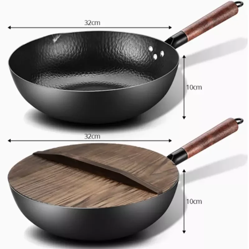 Carbon Steel Wok Pan No Chemical Coated Flat Bottom Chinese Woks Pan for Induction, Electric, Gas, Halogen All Stoves - 12.6'