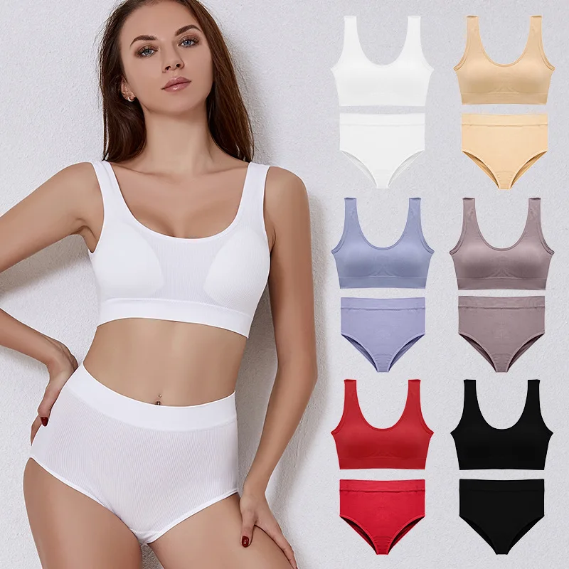 Brazilian Women Padded Bra And Panties Set Seamless Bralette Brief Sports Sexy  Panty Girl Fitness Crop Top Underwear bra