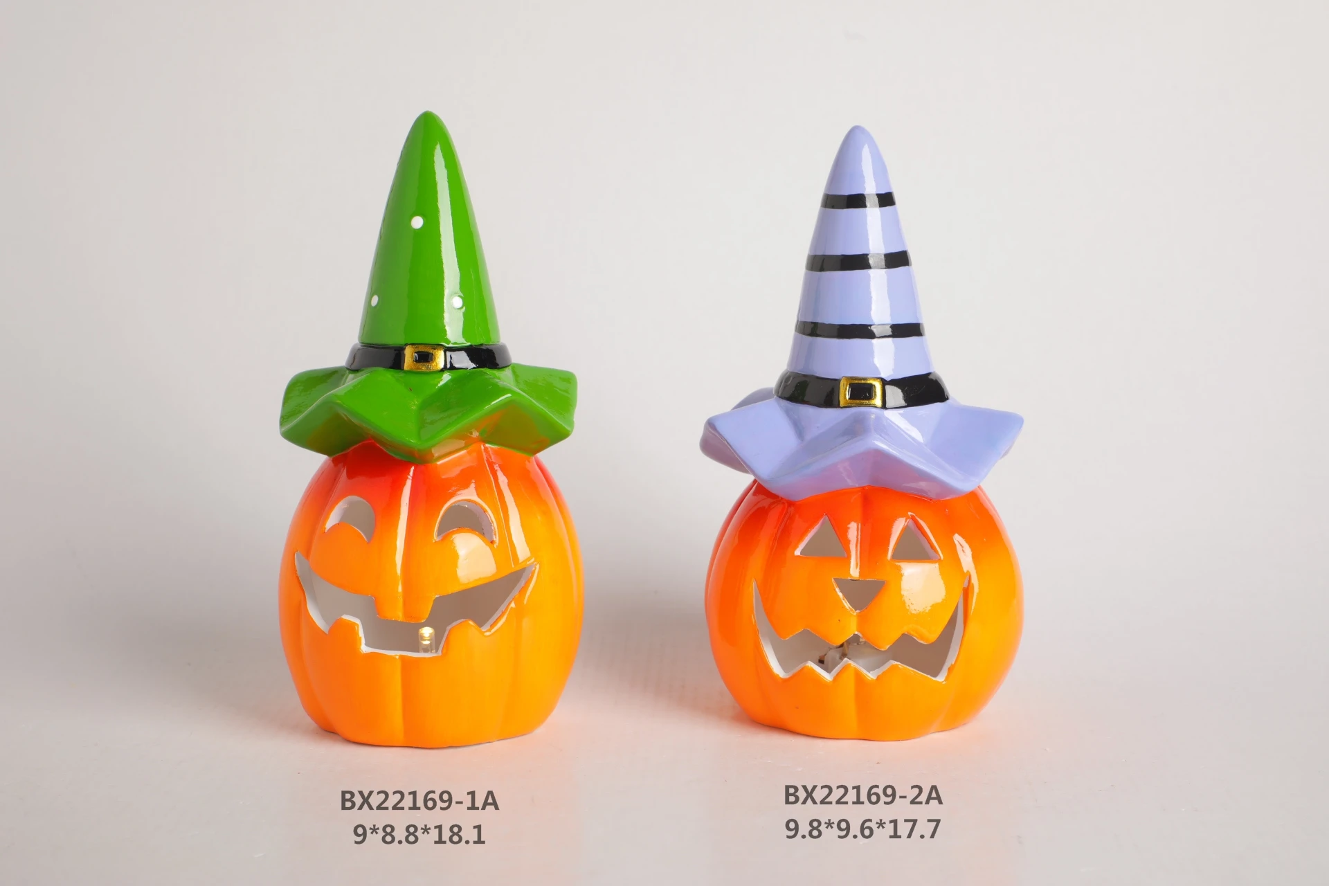 Mini LED halloween pumpkin Candle Jar Wizard Hat Glow-In-The-Dark Ceramic LED Party Decorations Wholesale Holiday Gifts Factory