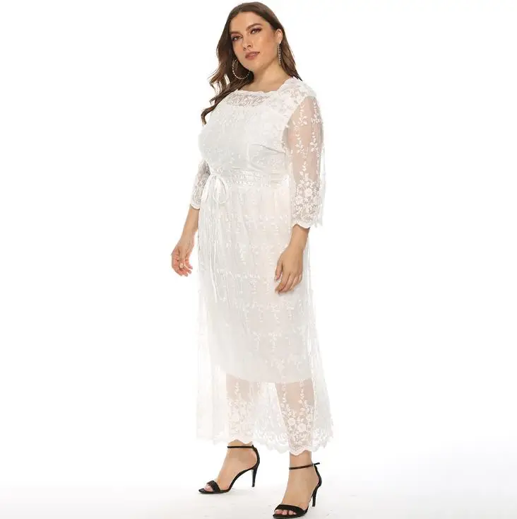 Spring Fashion Long Sleeve Elegant Wedding Plus Size Lace Maxi Dress