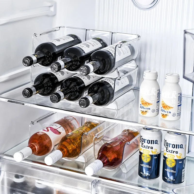 Modern Stackable Clear Plastic Wine Bottle Holder Stand for Kitchen Countertops Pantry Fridge