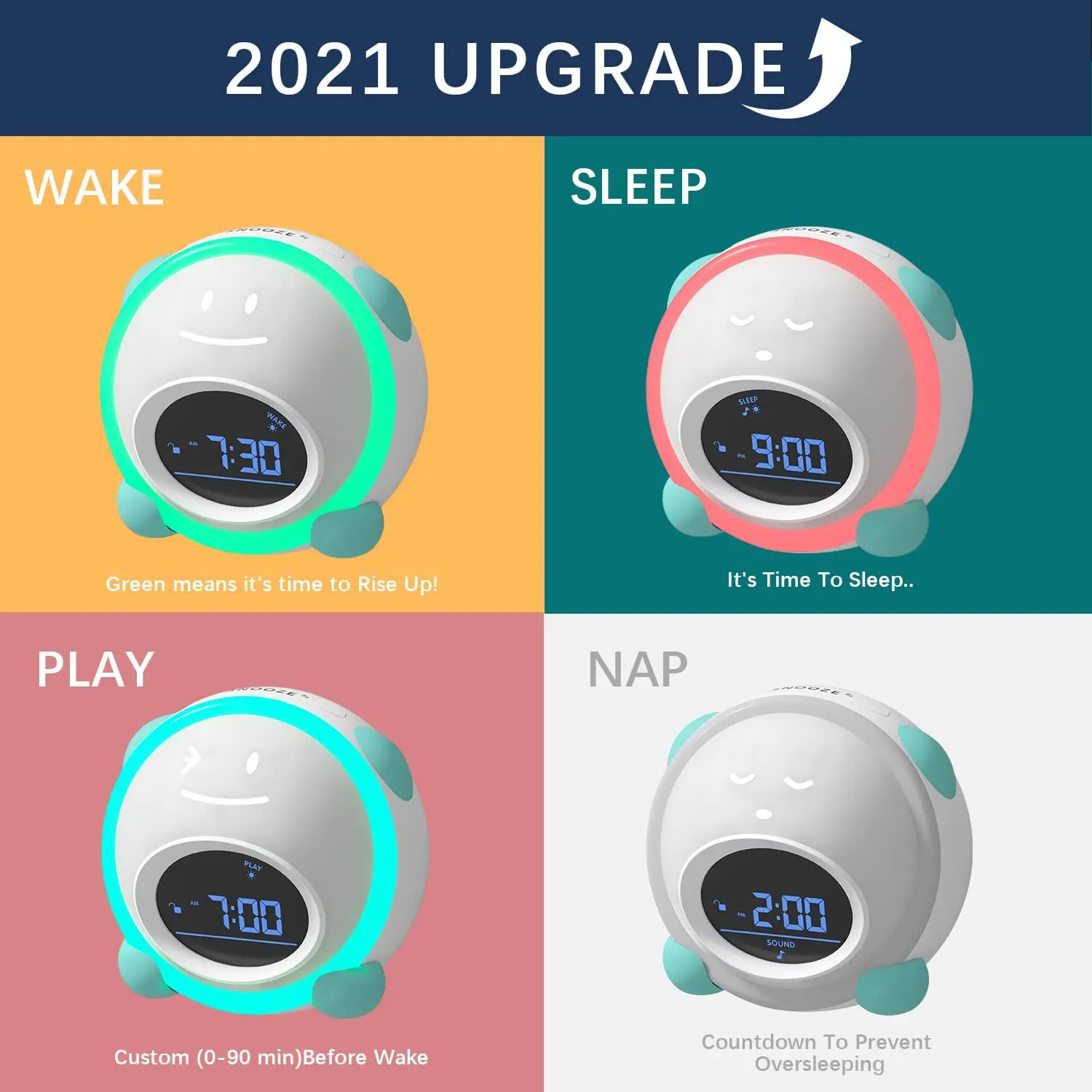 Kids Baby Cartoon Bear Shape Cartoon Sleep Trainer Sound Machine Table LED Lights with Nap Timer Alarm Clock