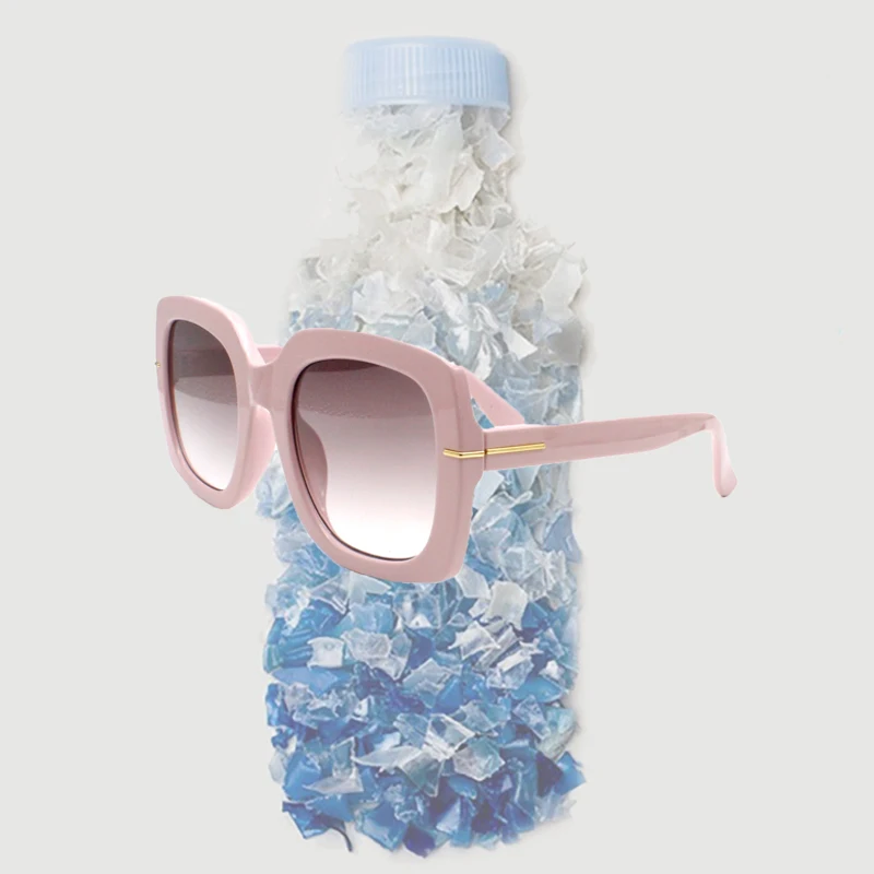 Sunborry Custom Logo Big Frame High Quality Fashion Biodegradable Square Shades Recycled Plastic Sunglasses