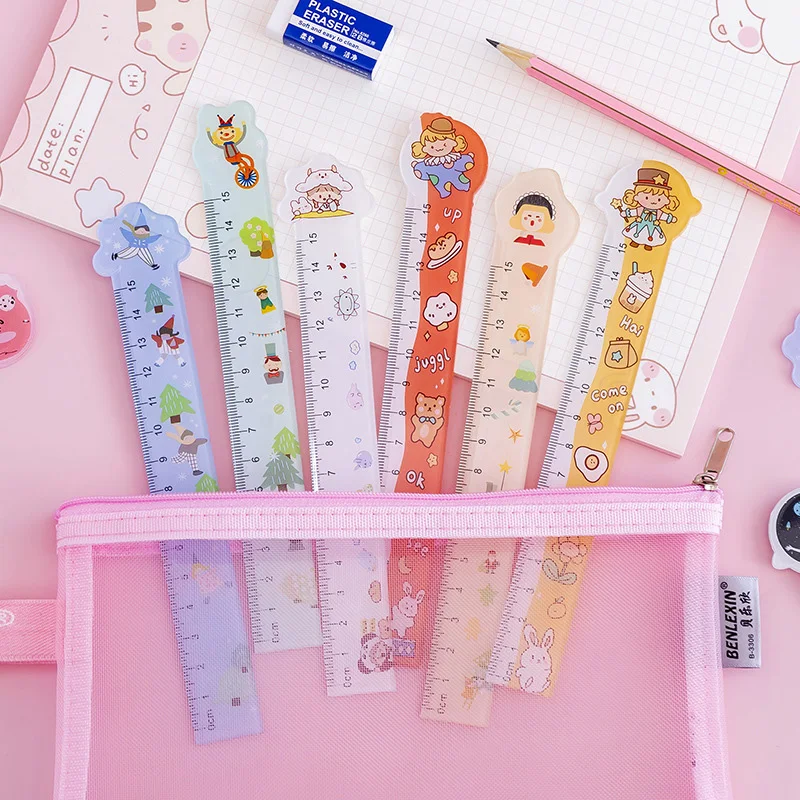 Student Kawaii Colorful Digital Flat Scale Ruler Cute 15cm Acrylic Plastic Bookmark Straight Rulers For School Girl In Bulk 2024