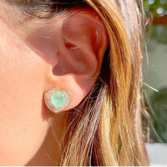 Aotu wholesale conjuntos de jias paraiba tourmaline zirconia semijoia fusion heart jewelry sets