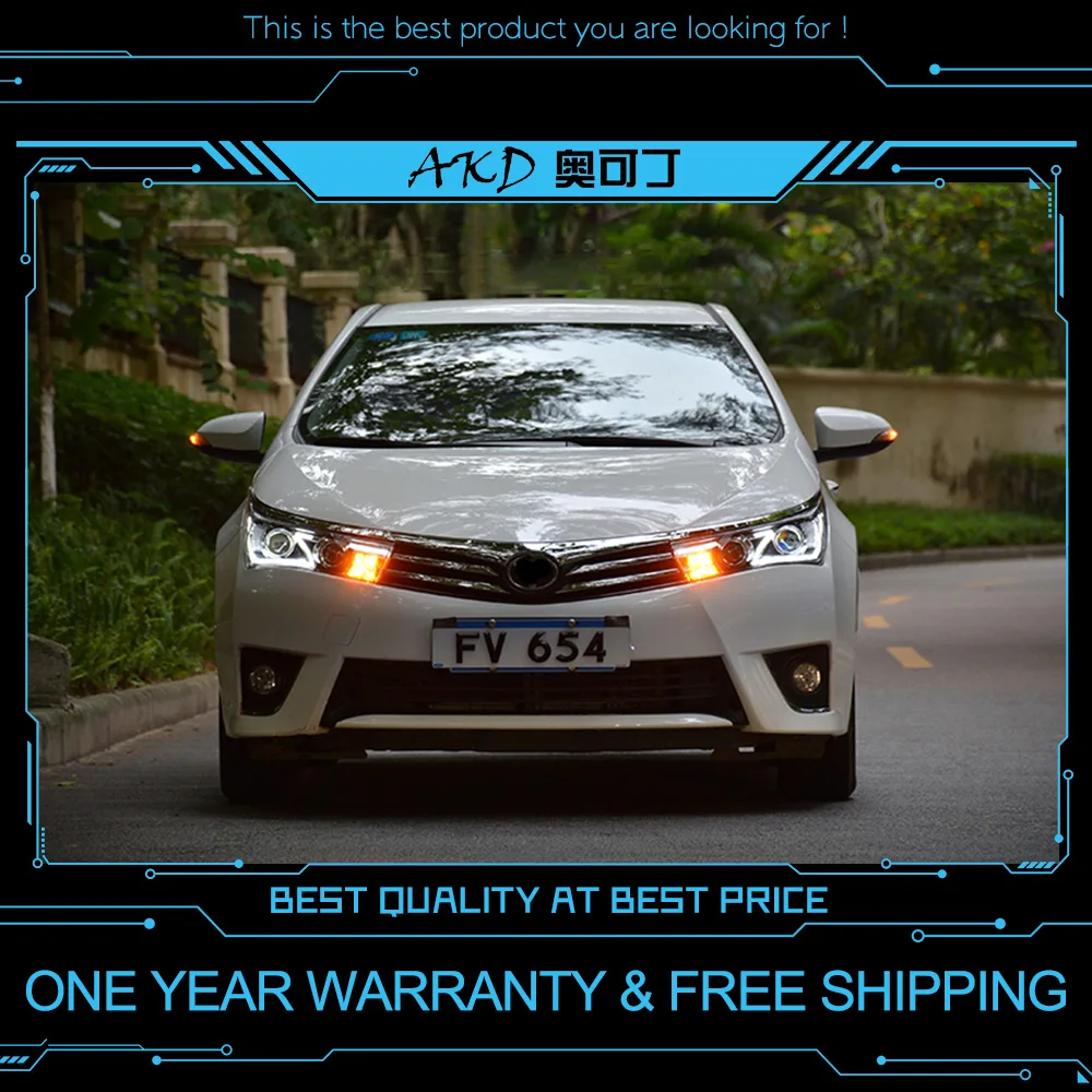 AKD tuning cars Headlight For Toyota Corolla 2014-2016 Headlights LED DRL Running lights Bi-Xenon Beam Fog lights angel eyes