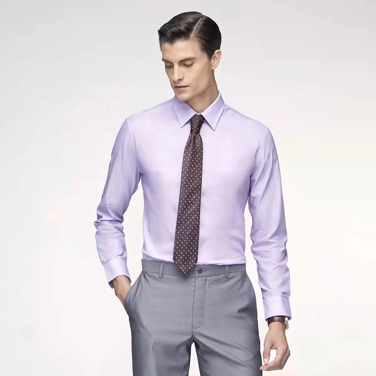 Классическая элегантная мужская формальная приталенная рубашка из 100% хлопка на пуговицах с длинным рукавом в итальянском стиле весну