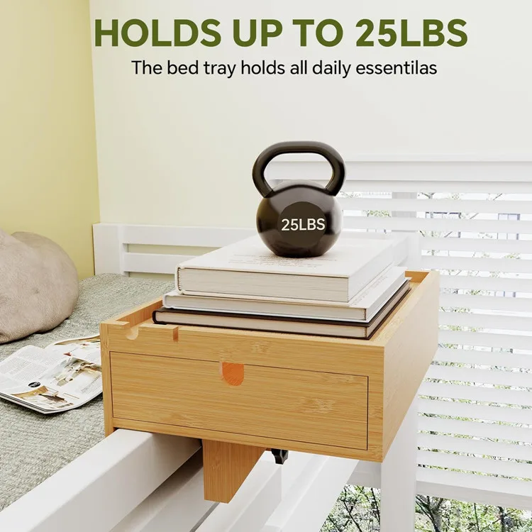 Custom Single Bed Side Table Floating Nightstand Organizer Storage Adjustable Bamboo Bedside Shelf For Bed Top Bunk