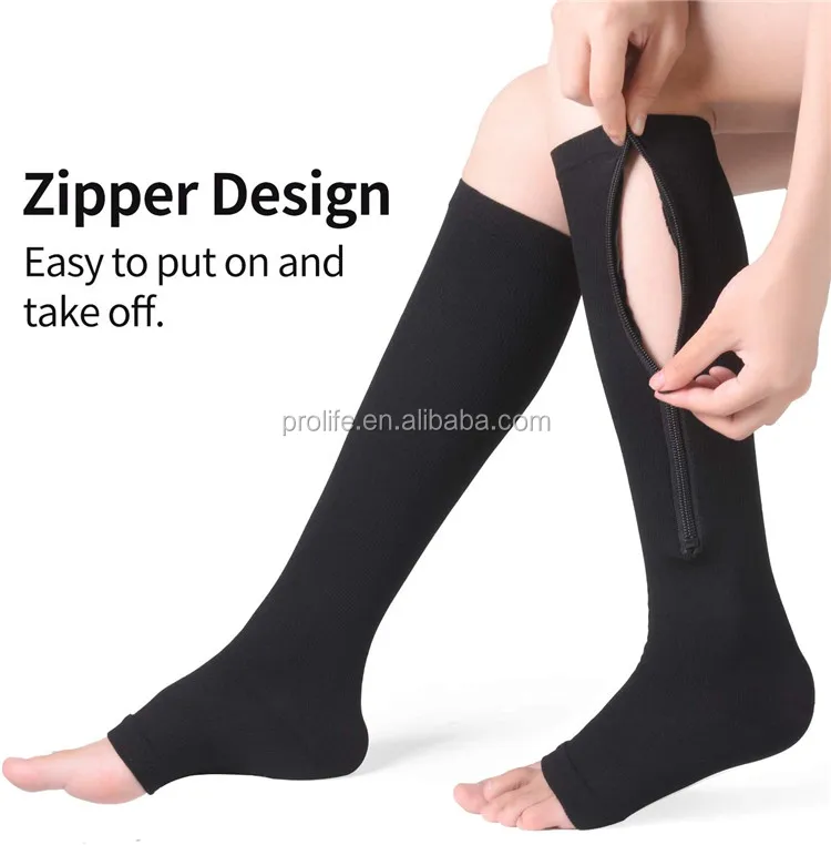 
ProLife Medical Knee-high Open Toe Compression Socks Zipper 20-30mmHg 