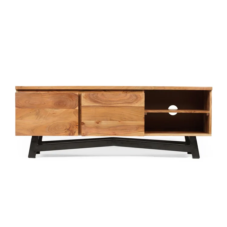 Free shipping within the U.S. Modern Industrial 2 Door Acacia Wood TV Cabinet
