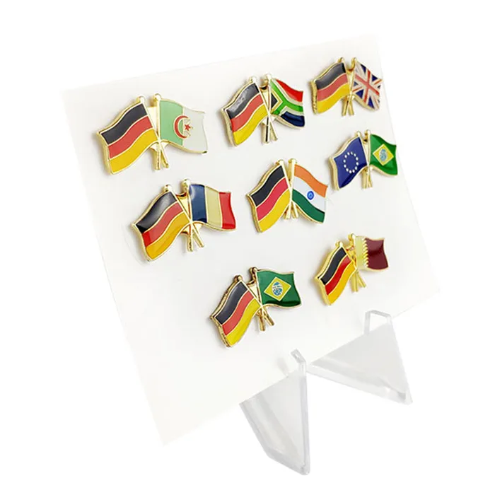 Custom Design National Flag Lapel Pins Crystal Epoxy Metal Enamel Badge Premium Paint Brooch Souvenir Suit