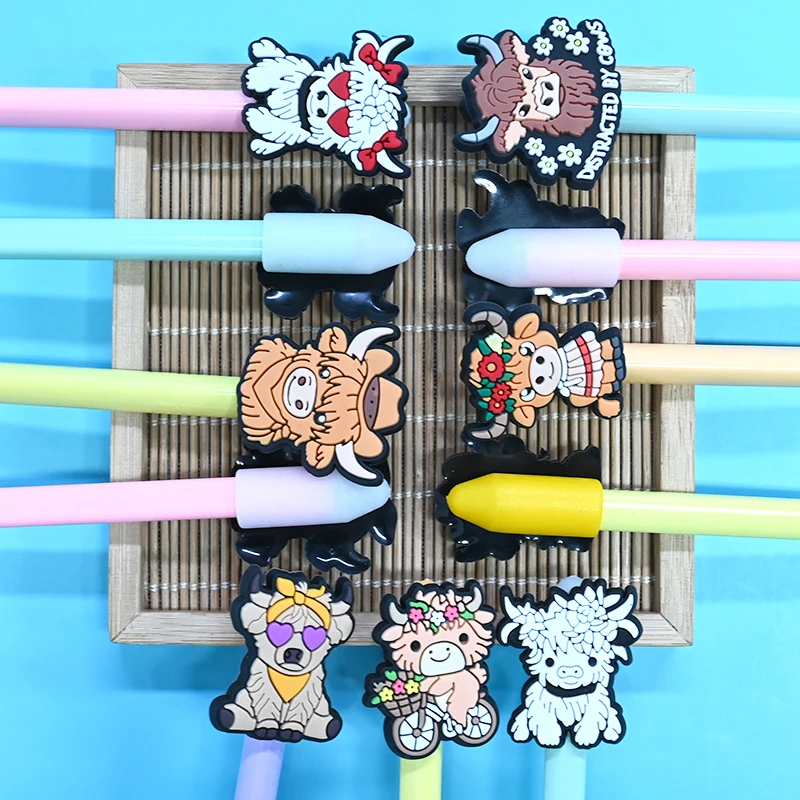 2024 High Quality Pvc Silicone Cow Pen Topper Promotional Pencil Topper Wholesale Cartoon Rubber Pencil Toppers Decoration