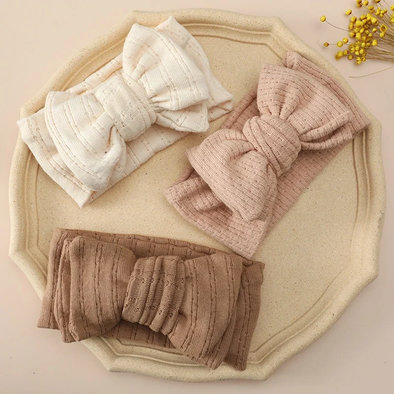 Handmade Baby Headbands Soft Stretchy  jacquard knit Hair Bands with double-layered Bows for Newborn Infant Baby Toddler Girls