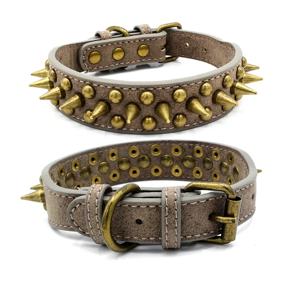 Factory Supplies Cool Punk  Anti Bite Spiked Rivets Studded Decorate Pu Leather Mushrooms pitbull Dog Collar For Large Dog