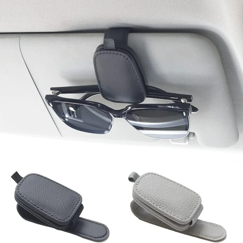 Auto Interior Accessories PU Magnetic Leather clip Sunglasses Holder For Car Sun Visor cards tickets storage eyeglasses Hanger