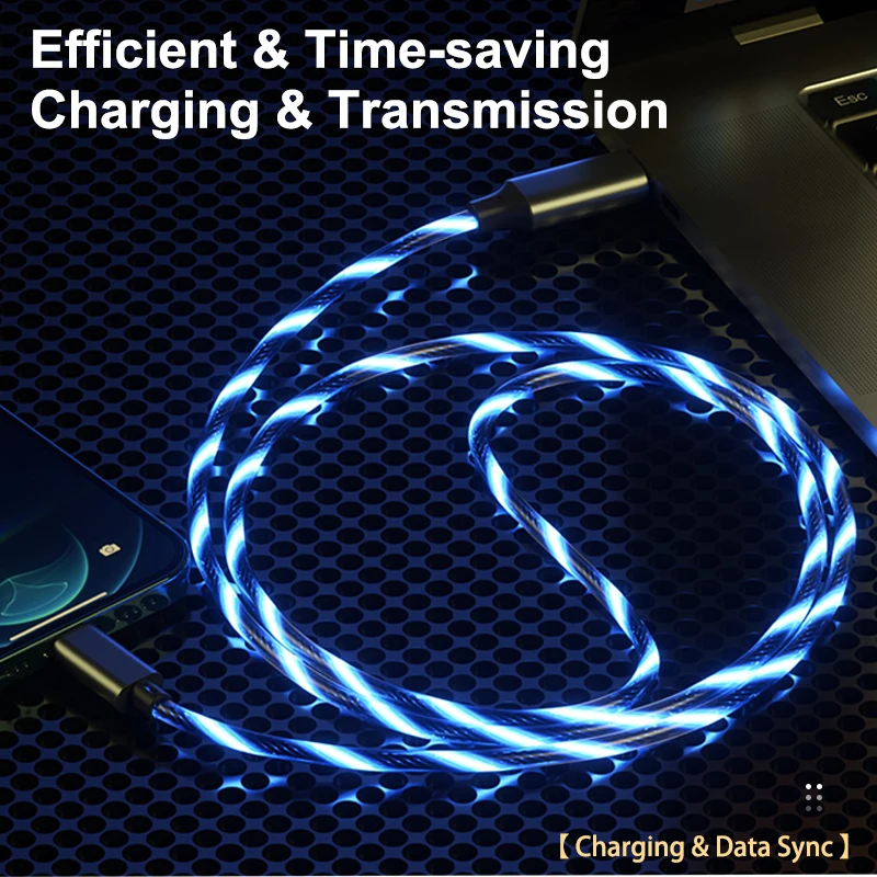 LC3C OEM 5A USB To USB-C LED Flowing Light Fast Charge Data Cable Regular Mobile Phone Accessories 3FT Tipo C Charging Cables