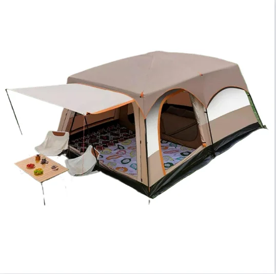 Portable Two-Room One-Hall Foldable Tent with Thickened Waterproof Oxford Sunshade Outdoor Camping Overnight Stay Camping Gear