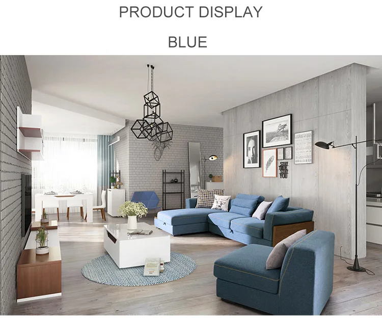 Modern European New L Grey Blue Corne Sectional Sofa Set With Storage Space